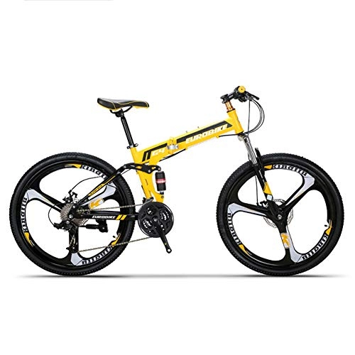 Folding Mountain Bike : HLMIN Folding Bike 26 Inches Folding Mountain Bike 27 Speed Full Suspension Bicycle Dual Disc Brake MTB (Color : Yellow, Size : 27Speed)