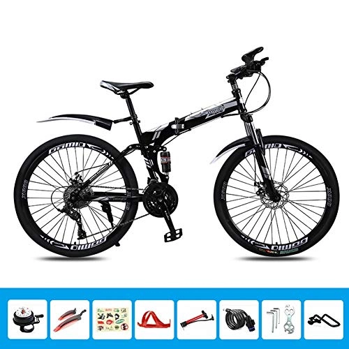Folding Mountain Bike : HLMIN Folding Bike, 26 Inches Steel Frame 21 24 27 30Speed Off-road Front And Rear Shock Absorption Bike (Color : Black, Size : 30Speed)