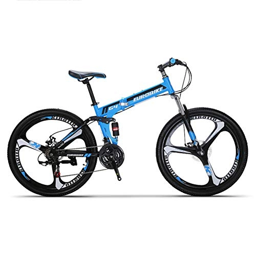 Folding Mountain Bike : HLMIN Folding Bike G4 21 Speed Mountain Bike 26 Inches 3-Spoke Wheels MTB Dual Suspension Bicycle (Color : Blue, Size : 21Speed)