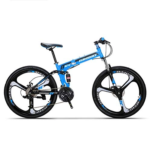 Folding Mountain Bike : HLMIN Folding Bike G4 27 Speed Mountain Bike 26 Inches 3-Spoke Wheels MTB Dual Suspension Bicycle (Color : Blue, Size : 27Speed)