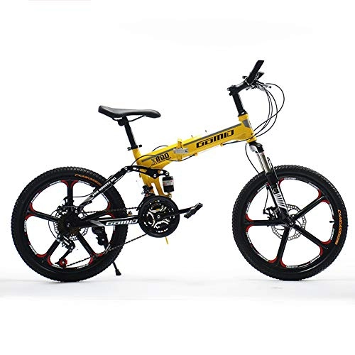 Folding Mountain Bike : HLMIN Folding Bike Mountain Bike 21 Speed Steel Frame 20 Inches Wheels Dual Suspension Folding Bike (Color : Yellow, Size : 21speed)