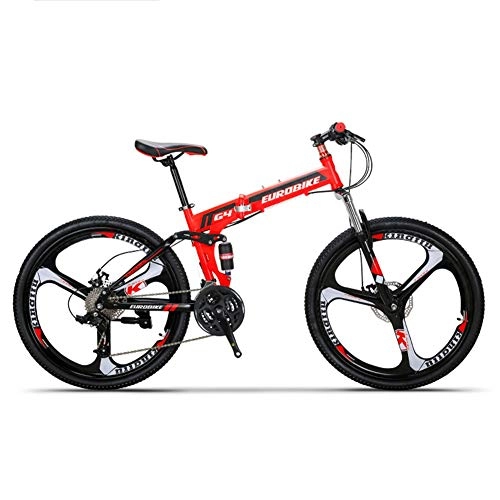 Folding Mountain Bike : HLMIN Folding Mountain Bike 27 Speed Bicycle Full Suspension MTB Foldable Frame 26" 3 Spoke Wheels (Color : Red, Size : 27Speed)