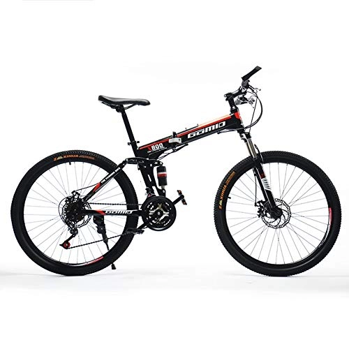 Folding Mountain Bike : HLMIN Mountain Bike 21 24 27 Speed Bicycle Steel Frame Dual Suspension Folding Bike (Color : Black, Size : 21speed)