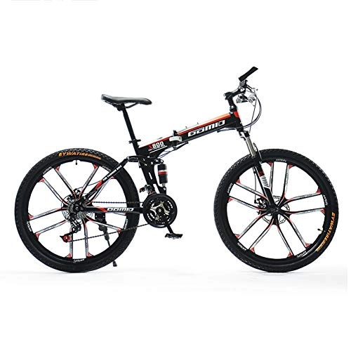 Folding Mountain Bike : HLMIN Mountain Bike 21 24 27Speed Steel Frame 26 Inches Wheels Dual Suspension Folding Bike (Color : Black, Size : 21speed)