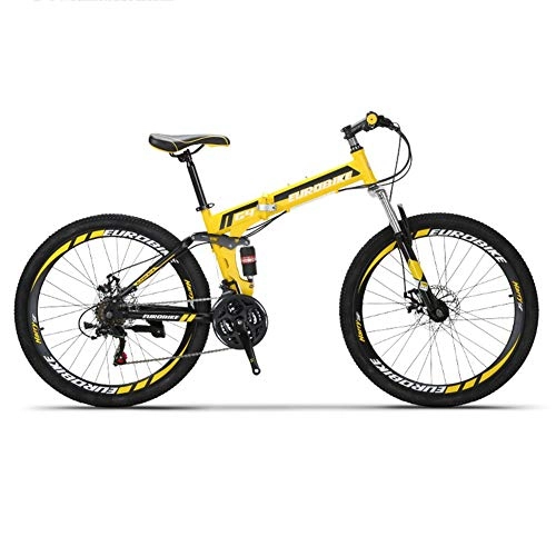 Folding Mountain Bike : HLMIN Mountain Bike 27 Speed Steel Frame 26 Inches Spoke Wheels Dual Suspension Folding Bike Army, 4 Colour (Color : Yellow, Size : 27Speed)