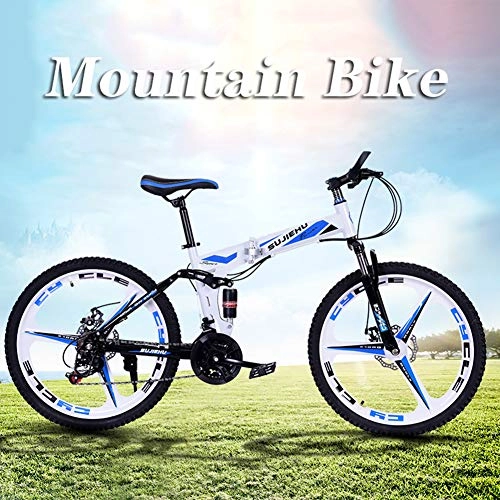 Folding Mountain Bike : Hmcozy 26" Mountain Bike Cycle - Rare 3 Spoke Mag Alloy wheel - 24 Gears Speed Fold Mountain Bike, Blue, 24in