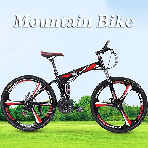 Folding Mountain Bike : Hmcozy 26" Mountain Bike Cycle - Rare 3 Spoke Mag Alloy wheel - 24 Gears Speed Fold Mountain Bike, Red, 24in