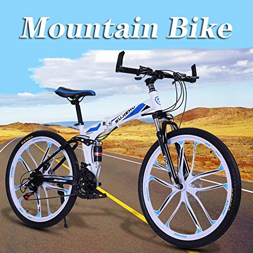 Folding Mountain Bike : Hmcozy 26" Mountain Bike, Dual Disc Brake and Front Suspension Fork, Folding Mens Mountain Bike Cycle - 24 Gears Speed, Blue