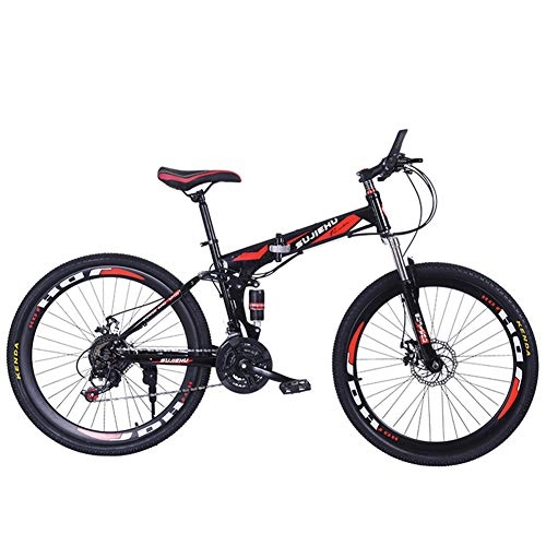 Folding Mountain Bike : Hmcozy Fold Mountain Bike 24 / 26 inch, 24-Speed Mountain Bike for Adult Dual Suspension / Disc Brakes High-carbon steel Frame, Red, 24in