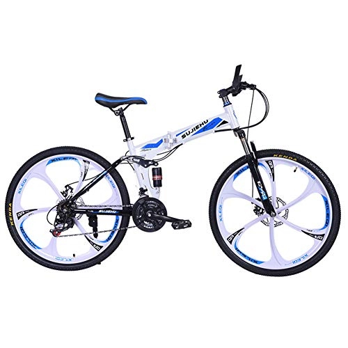 Folding Mountain Bike : Hmcozy Folding Mountain Bike for Adult, soft-tail Mountain Bicycle, Dual Disc Brake and Front Suspension Fork, 26inch Wheels, Blue