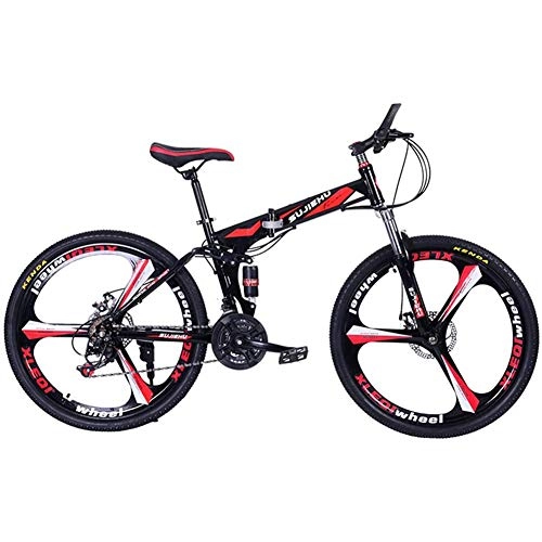 Folding Mountain Bike : Hmcozy Mountain Folding Bike, 26"Dual Disc Brakes Unisex Off Road Bicycle 24 Speed High Carbon Steel Double Shock Absorbing Bicycle for Easy Travel, Red