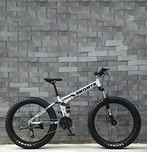 Folding Mountain Bike : HongLianRiven BMX Adult Fat Tire Mountain Bike, Double Disc Brake / Cruiser Bikes, Beach Snowmobile Bicycle, 26 Inch Aluminum Alloy Wheels 5-29 (Color : White, Size : 21 speed)