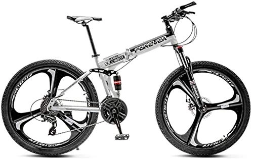 Folding Mountain Bike : HongLianRiven BMX Mountain Bicycle, 26" Folding Mountain Bike 21 / 24 / 27 / 30 Speed City Bike Bicycle Aluminum Alloy Wheel Dual Suspension Shock Absorption 6-6 (Color : White, Size : 24 speed)