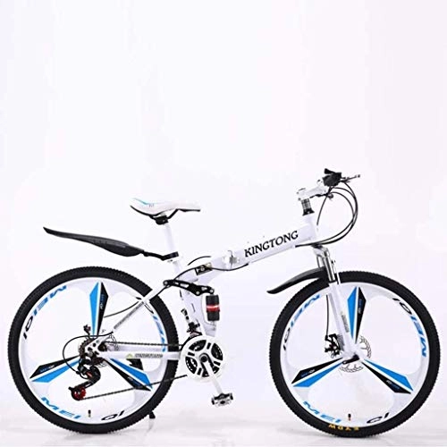 Folding Mountain Bike : HongLianRiven BMX Mountain Bike Folding Bikes, 27-Speed Double Disc Brake Full Suspension Anti-Slip, Lightweight Aluminum Frame, Suspension ForkMulticolor 7-2 (Color : White2, Size : 26 inch)