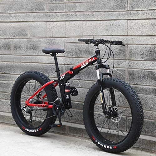 Folding Mountain Bike : HongLianRiven BMX Mountain Bikes, 20Inch Fat Tire Hardtail Men's Mountain Bike, Dual Suspension Frame And Suspension Fork All Terrain Mountain Bicycle Adult 6-6 (Color : Black red, Size : 27 speed)
