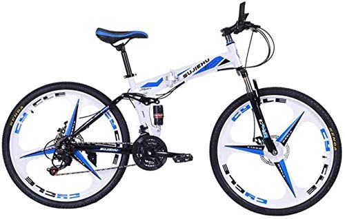 Folding Mountain Bike : HongLianRiven BMX Mountain Folding Bike, 26" Dual Disc Brakes Unisex Off Road Bicycle 24 Speed High Carbon Steel Double Shock Absorbing Bicycle For Easy Travel 6-6 (Color : B)