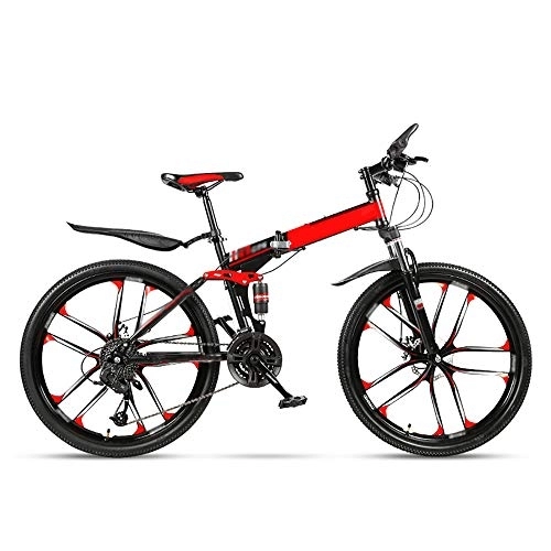 Folding Mountain Bike : HSRG Foldable Mountain Bike, 21 / 24 / 27 Speed Anti-Slip Bicycles Adult Bicycle Double Shock Racing with 10 Cutter Wheel - 24 / 26 Inches
