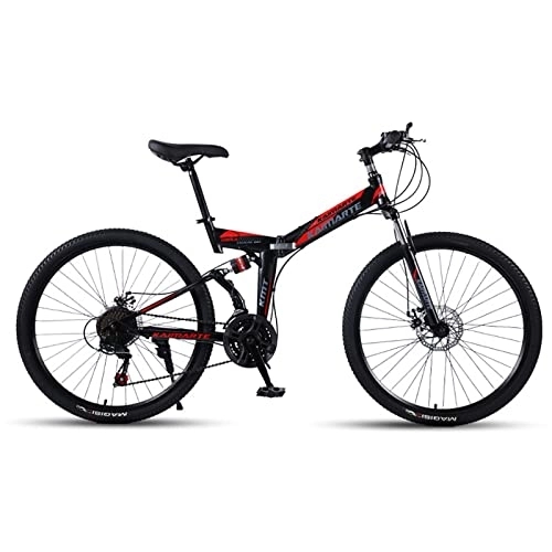 Folding Mountain Bike : HTCAT Bicycle, Mountain Bike, Foldable, Soft Tail Frame, Dual Disc Brakes, Portable Adults, Jungle Trails, Snowy Beaches. (Color : Black and red, Size : 26 inch 24 speed)