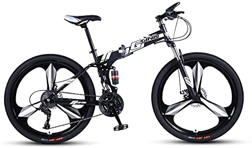 Folding Mountain Bike : HUAQINEI Mountain Bikes, 26 inch folding mountain bike double shock absorber racing off-road variable speed bicycle three-wheel Alloy frame with Disc Brakes (Color : Black and white, Size : 24 speed)