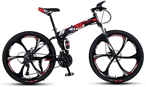 Folding Mountain Bike : HUAQINEI Mountain Bikes, 26 inch folding mountain bike with double shock absorber racing off-road variable speed bicycle six wheels Alloy frame with Disc Brakes (Color : Black red, Size : 24 speed)