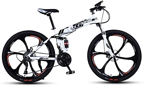 Folding Mountain Bike : HUAQINEI Mountain Bikes, 26 inch folding mountain bike with double shock absorber racing off-road variable speed bicycle six wheels Alloy frame with Disc Brakes (Color : White black, Size : 21 speed)