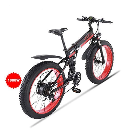 Folding Mountain Bike : HUARLE 1000W Electric Fat Tire Bike, 26 Inches Folding Mountain Bike 21 Speed Snow MTB for Adult