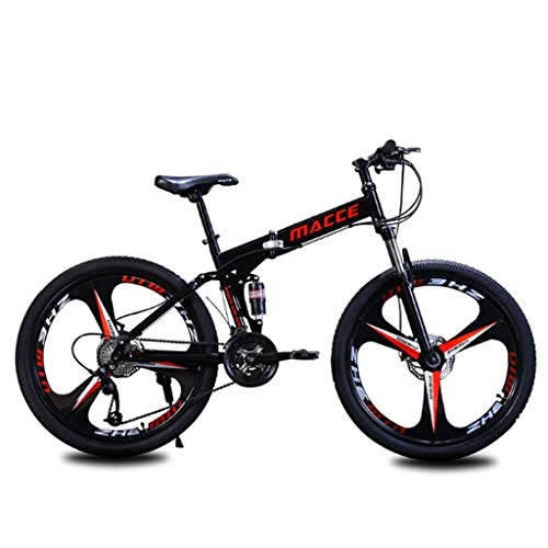 Folding Mountain Bike : HUO FEI NIAO 24in Folding Mountain Bike Outdoor 21 / 24 / 27 Speed Bicycle Full Suspension MTB Bikes High carbon steel frame (Color : Black, Size : 21 speed)