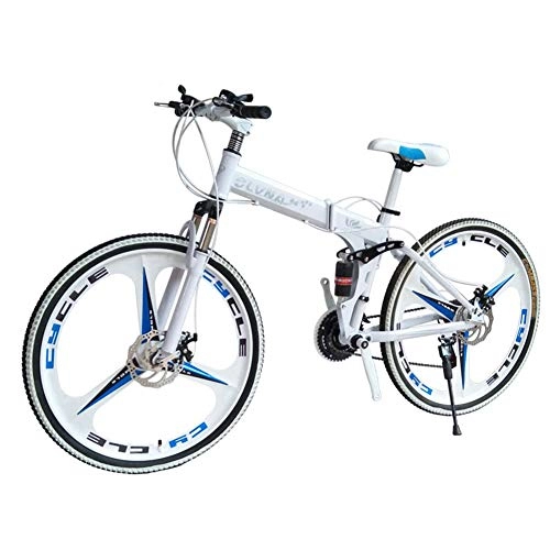Folding Mountain Bike : HUWAI 26 Inch Bikes Folding Bicycle Mountain Bike Dual Disc Brake, 21-Speed, Lightweight And Durable for Men Women Bike, White