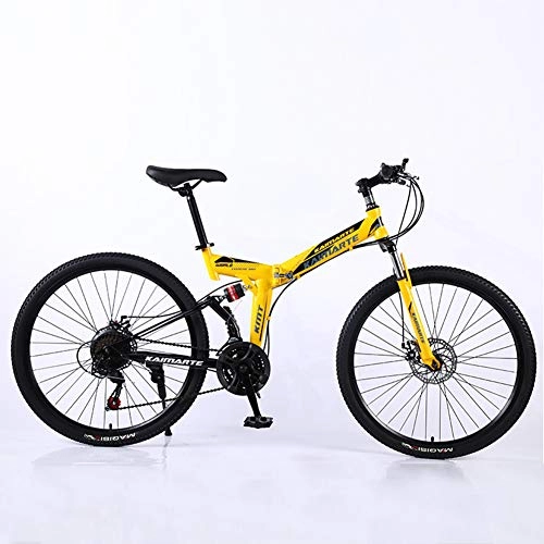 Folding Mountain Bike : HUWAI Folding Bike with 26 Inch Wheel, 21-Speed, Premium Full Suspension and Quality Gear, High Carbon Steel Dual Suspension Frame Mountain Bike, Lightweight and Durable, Yellow