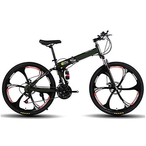 Folding Mountain Bike : HXwsa Adult Mountain Bike, 26 Inch Wheels, Mountain Trail Bike High Carbon Steel Folding Outroad Bicycles, 21-Speed Bicycle Full Suspension Mtb Gears Dual Disc Brakes Bicycle, A