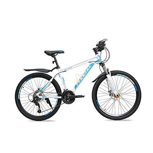 Folding Mountain Bike : Hxx Folding Mountain Bike, 27" Aluminum Alloy Frame Unisex Off Road Bicycle 24 Speed Fully Suspended Double Disc Brake Bicycle with Front And Rear Fenders, Whiteblue