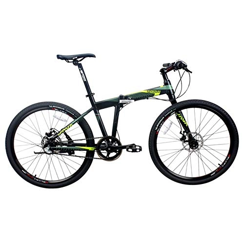 Folding Mountain Bike : Hxx Mountain Folding Bicycle, 26" Aluminum Alloy Frame Double Disc Brakes Three Shifting System Bicycle Unisex Quick Folding Travel Convenience, Green