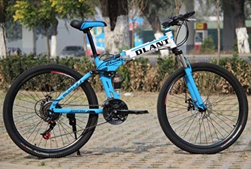 Folding Mountain Bike : Hycy 26 Inch Folding Bicycle 21 Speed Double Damping Butterfly Brake Speed Bicycle Bicycle, Blue