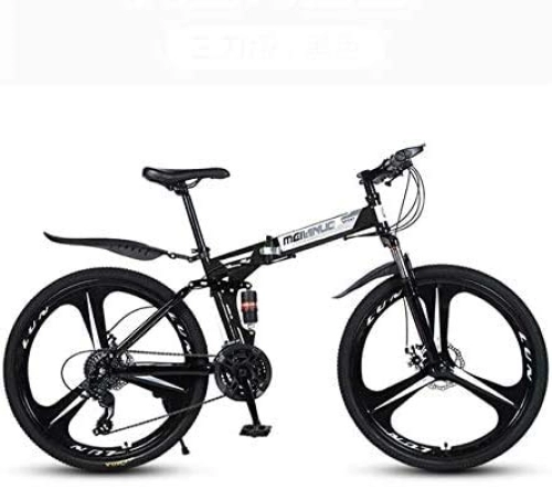 Folding Mountain Bike : HYCy Mountain Bike for Adults, Folding Bicycle High Carbon Steel Frame, Full Suspension MTB Bikes, Double Disc Brake, PVC Pedals
