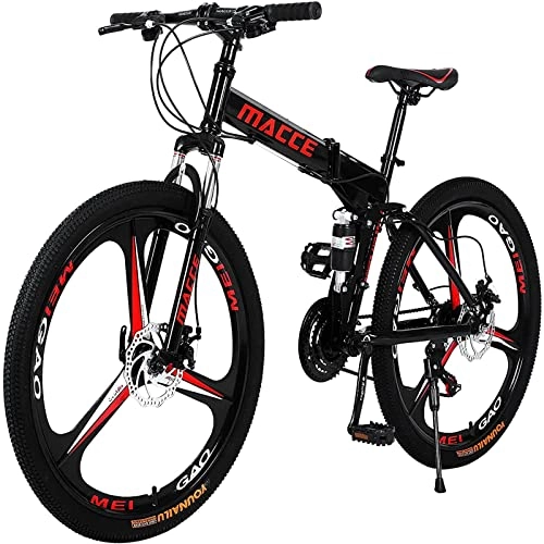 Folding Mountain Bike : Hyhome Fold Mountain Bikes for Adult，26 Inches 3 Spoke Wheels 27 Speed Dual Disc Brake Bicycle (Black)