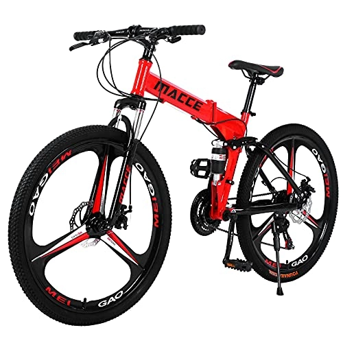 Folding Mountain Bike : Hyhome Fold Mountain Bikes for Adult，26 Inches 3 Spoke Wheels 27 Speed Mountain Bicycle Dual Disc Brake Bicycle for Men and Women (Red)