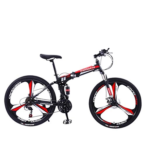 Folding Mountain Bike : Isshop Adult and Youth 26 Inch High Carbon Steel Mountain Bikes 21 Speed Gears Folding Outroad Bicycle Full Suspension Frame MTB (B)