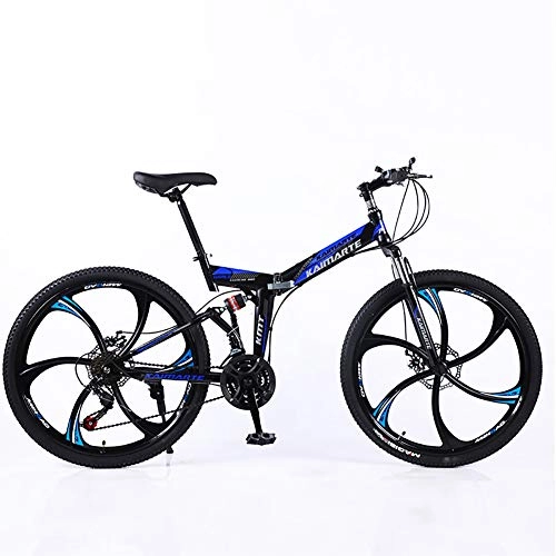 Folding Mountain Bike : JACK'S CAT 26 In Folding Mountain Bike, High Carbon Steel Frame Shimanos 24 Speed Bicycle Full Suspension MTB Bikes, Blue, 26in