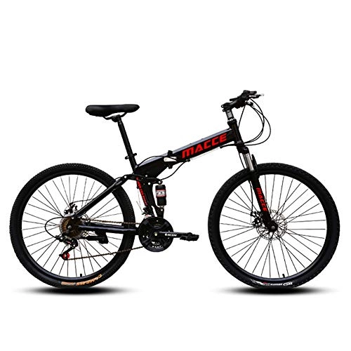 Folding Mountain Bike : JACK'S CAT Folding Adult Mountain Bikes, 26 Inch Steel Carbon Mountain Trail Bike High Carbon Steel Full Suspension Frame Bicycles, 21 Speed Gears Dual Disc Brakes Mountain Bicycle