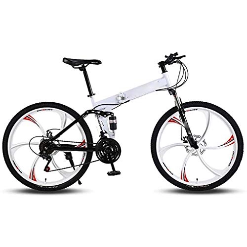 Folding Mountain Bike : JCX Hardtail Mountain Bikes Foldable Bicycle Outroad Mountain Bike, 24 In Mountain Bike Multiple Colors Racing Outdoor Cycling Dual Disc Brakes (Color : White, Size : 24 inches)