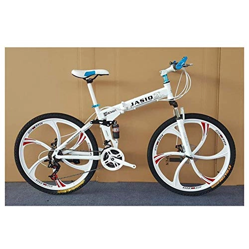 Folding Mountain Bike : JF-XUAN Bicycle Outdoor sports Folding Bicycle Mountain Bike Damping Road Cycling Adult Male And Female Students 26 Inch 21 Speed (Color : White)