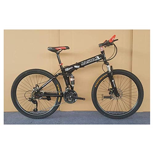 Folding Mountain Bike : JF-XUAN Outdoor sports 24Speed Folding Mountain Bike, 26Inch High Carbon Steel Frame, Dual Suspension Dual Disc Brake Bicycle, OffRoad Tires (Color : Black)