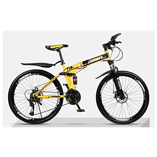 Folding Mountain Bike : JF-XUAN Outdoor sports Folding Mountain Bike Bicycle One Wheel Double Disc Brakes OffRoad Bicycle Male Student Adult 21 Speed 26 Inches (Color : Yellow)