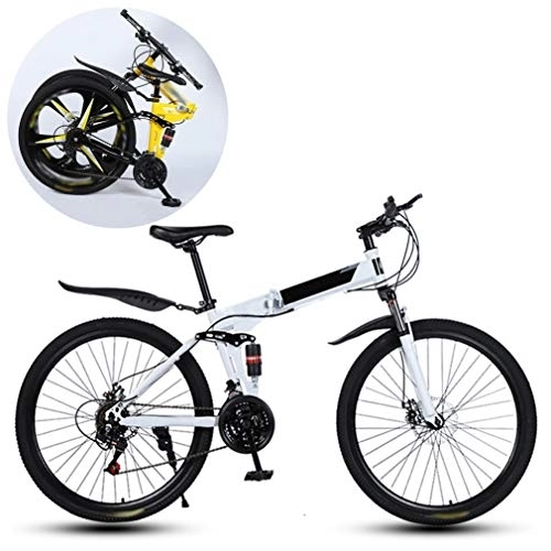 Folding Mountain Bike : JFSKD Mountain Bikes, Folding High Carbon Steel Frame 26 Inch Variable Speed Double Shock Absorption Foldable Bicycle, Suitable for People with A Height of 160-185Cm, White, 27 speed