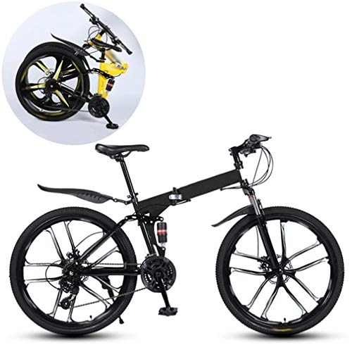Folding Mountain Bike : JFSKD Mountain Bikes, Folding High Carbon Steel Frame 26 Inch Variable Speed Double Shock Absorption Ten Cutter Wheels Foldable Bicycle, Suitable for People with A Height of 160-185Cm, Black, 27 speed