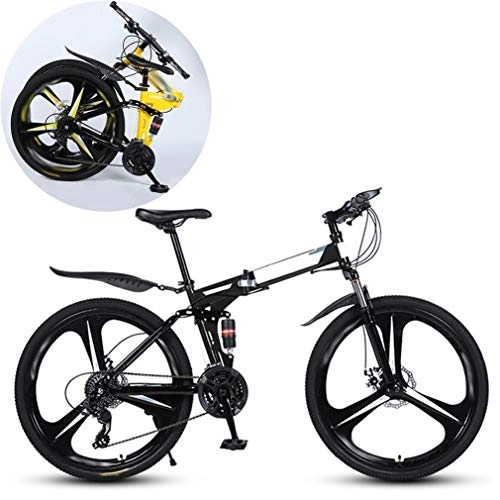 Folding Mountain Bike : JFSKD Mountain Bikes, Folding High Carbon Steel Frame 26 Inch Variable Speed Double Shock Absorption Three Cutter Wheels Foldable Bicycle, Suitable for People with A Height of 160-185Cm, Black, 21 speed