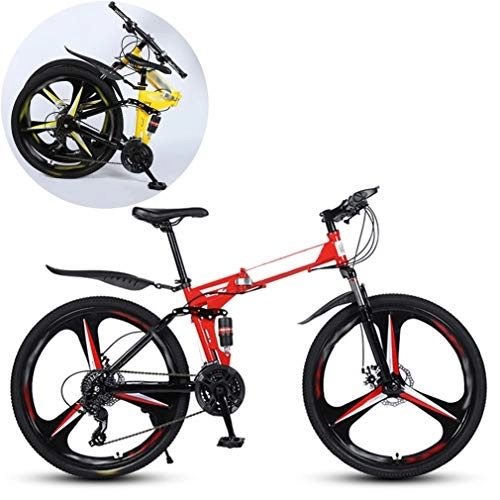 Folding Mountain Bike : JFSKD Mountain Bikes, Folding High Carbon Steel Frame 26 Inch Variable Speed Double Shock Absorption Three Cutter Wheels Foldable Bicycle, Suitable for People with A Height of 160-185Cm, Red, 21 speed