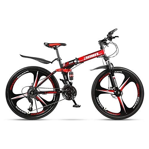 Folding Mountain Bike : JHKGY Folding Mountain Bike, Full Suspension MTB Bikes, Speed Double Disc Brake Adult Bicycle, Outroad Mountain Bike for Adult Teens, red, 24 inch 30 speed