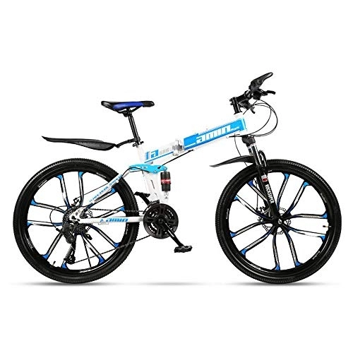 Folding Mountain Bike : JHKGY Mountain Bike for Adult Men And Women, Speed Double Disc Brake Adult Bicycle, High Carbon Steel Dual Suspension Frame Mountain Bike, Folding Outroad Bike, blue, 24 inch 21 speed