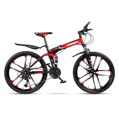 Folding Mountain Bike : JHKGY Mountain Bike for Adult Men And Women, Speed Double Disc Brake Adult Bicycle, High Carbon Steel Dual Suspension Frame Mountain Bike, Folding Outroad Bike, red, 24 inch 27 speed